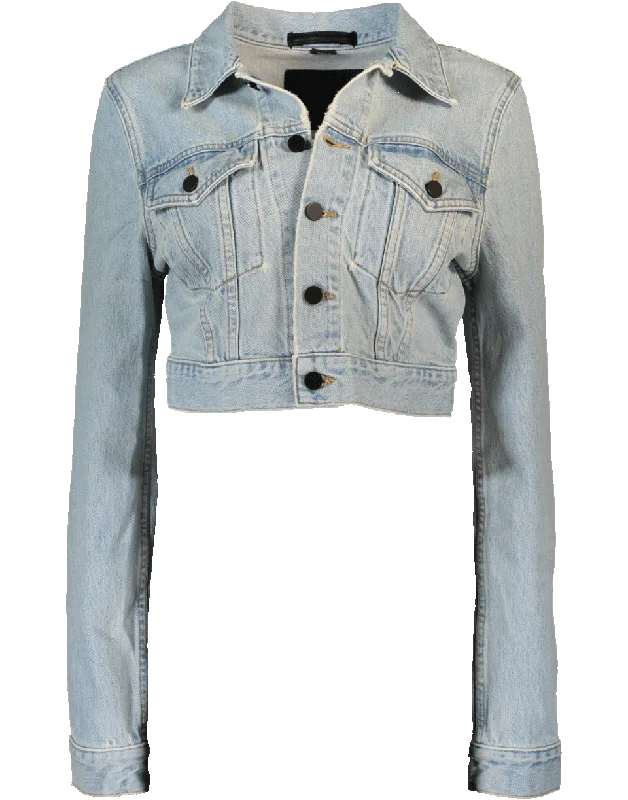 padded winter jackets for women -Shrunken Cropped Denim Jacket