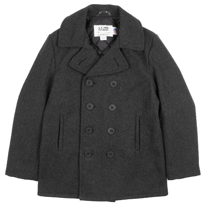 stylish outerwear for women -740 - Classic Melton Wool Navy Pea Coat - Dark Oxford Grey