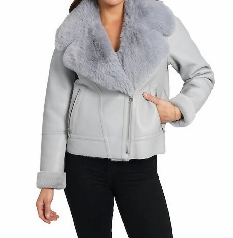 reversible jackets for women -Alana Faux Leather Jacket In Silver