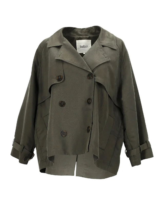 women's coat dresses -Ba&Sh Tea Double-Breasted Twill Jacket In Green Cotton