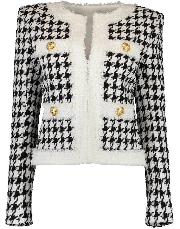 women's cardigan coats -Straight Pocket Houndstooth Jacket