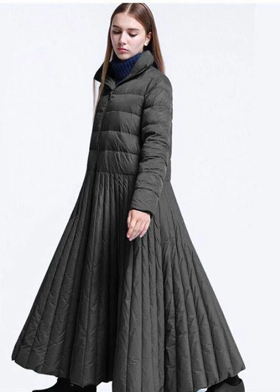 women's cardigan coats -Chic Black Casual Pockets Circle Winter Duck Down down coat