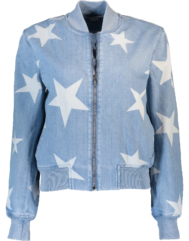 ladies' trench jackets -Denim Star Bomber Jacket