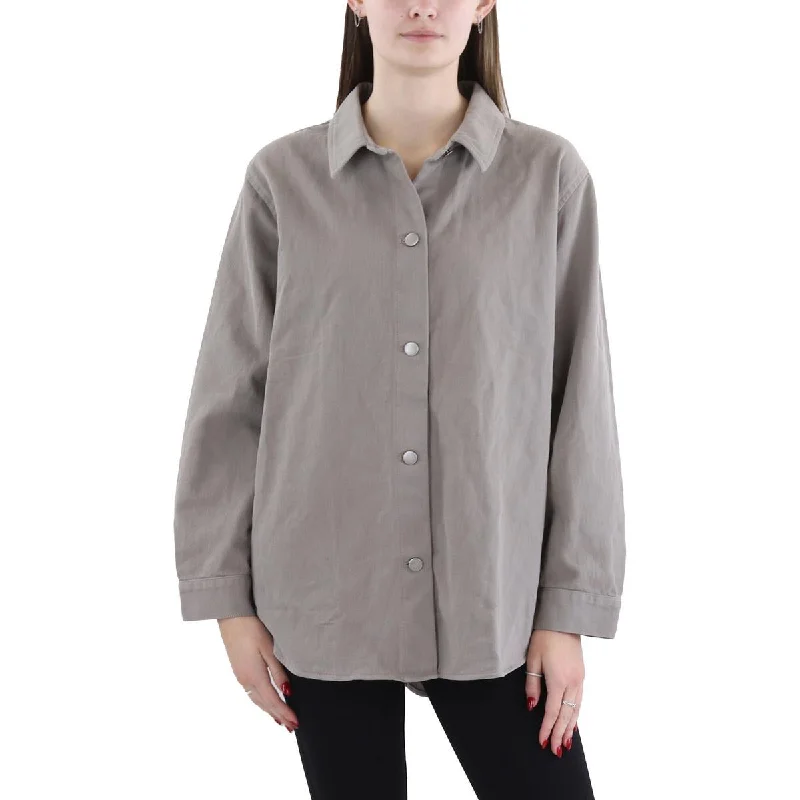 women's wrap coats -Womens Organic Cotton Solid Shirt Jacket