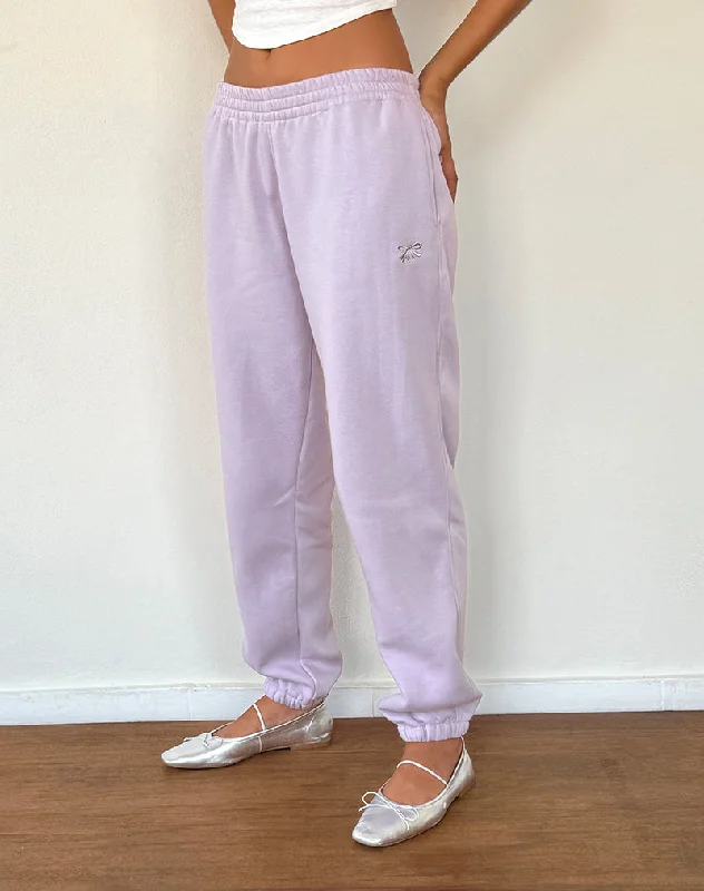 satin skirts for women -Em Jogger in Violet Grey with Bow Embroidery