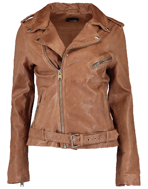 plaid coats for women -Kiyoshi Leather Biker Jacket