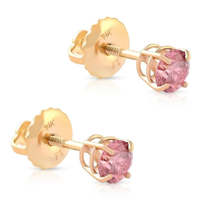 women’s romantic earrings -1/2Ct Pink Lab Grown Diamond Screw Back Studs Earrings Yellow Gold