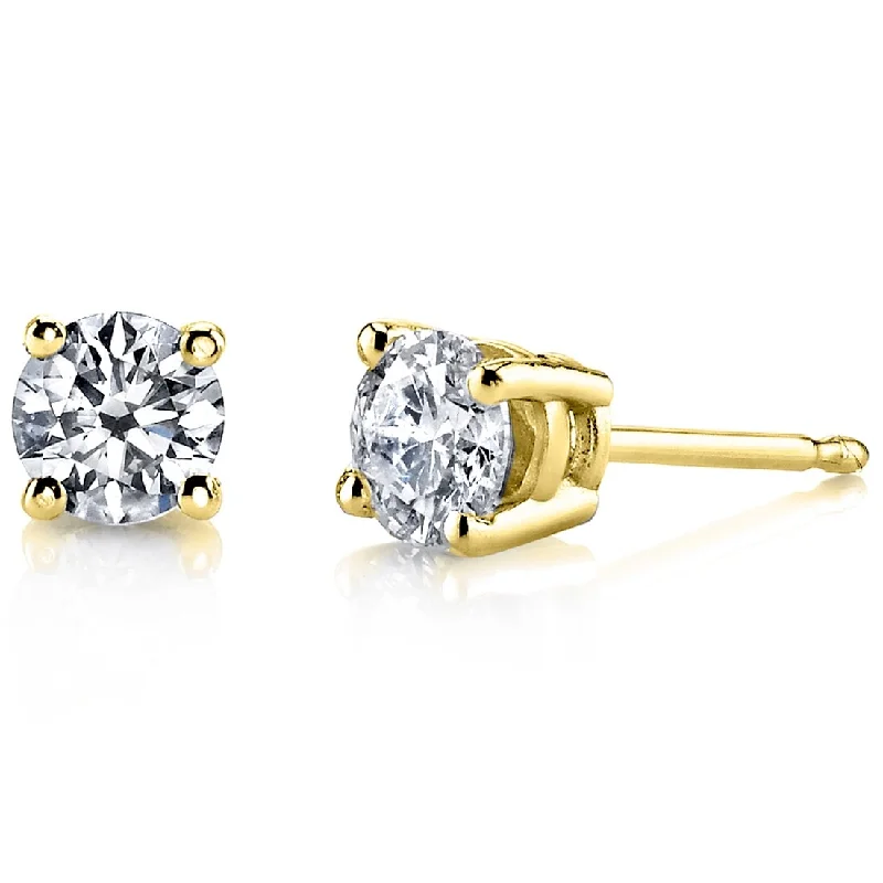 silver stud earrings for women -14k Yellow Gold 1/2 ct Lab Grown Diamond Classic Stud Earrings