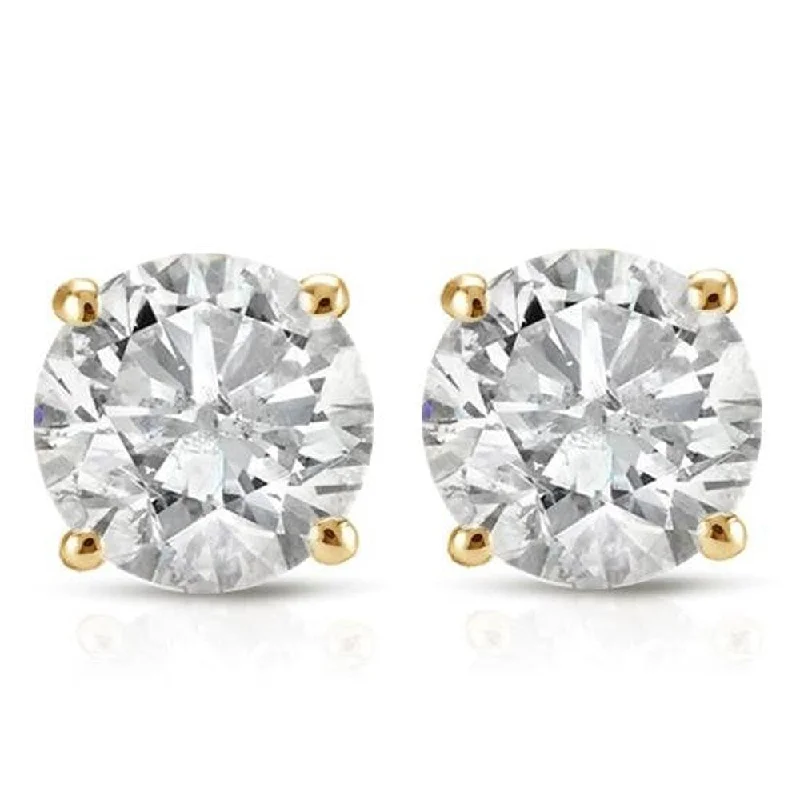 women’s zodiac earrings -1ct Round Cut Diamond Stud Earrings in Yellow Gold with Screw Backs