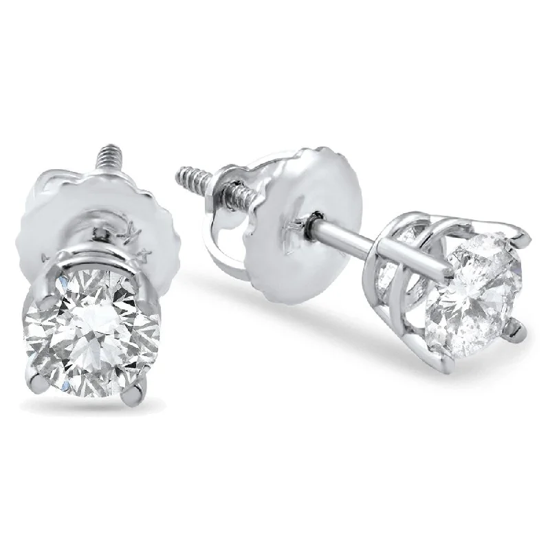 women’s moonstone earrings -3/8ct Diamond Screw Back Studs 14K White Gold