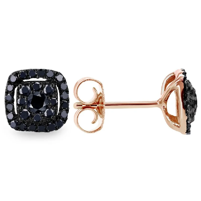 women’s crystal ear cuffs -Annello by Kobelli 14k Rose and Black Gold 1/3ct TDW Black Diamond Halo Cluster Stud Earrings