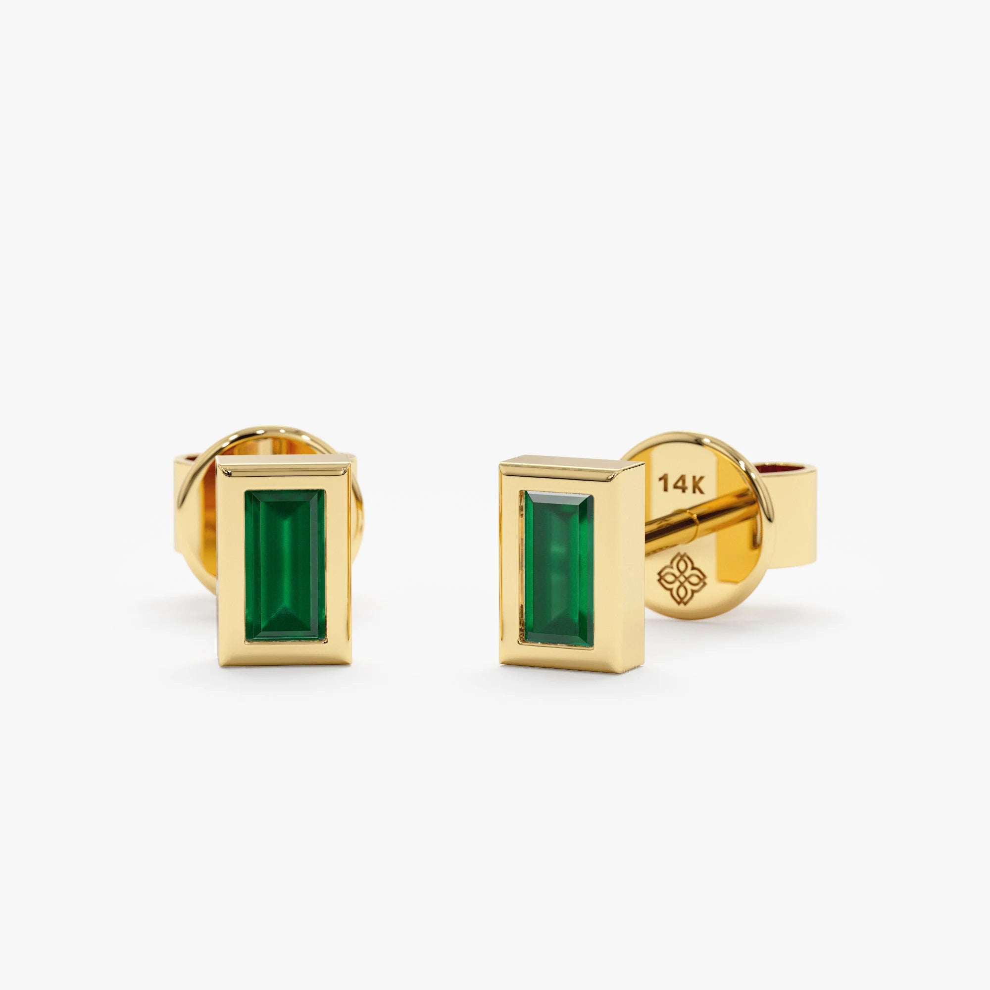 women’s colorful earrings -Emerald Baguette Studs, Verna