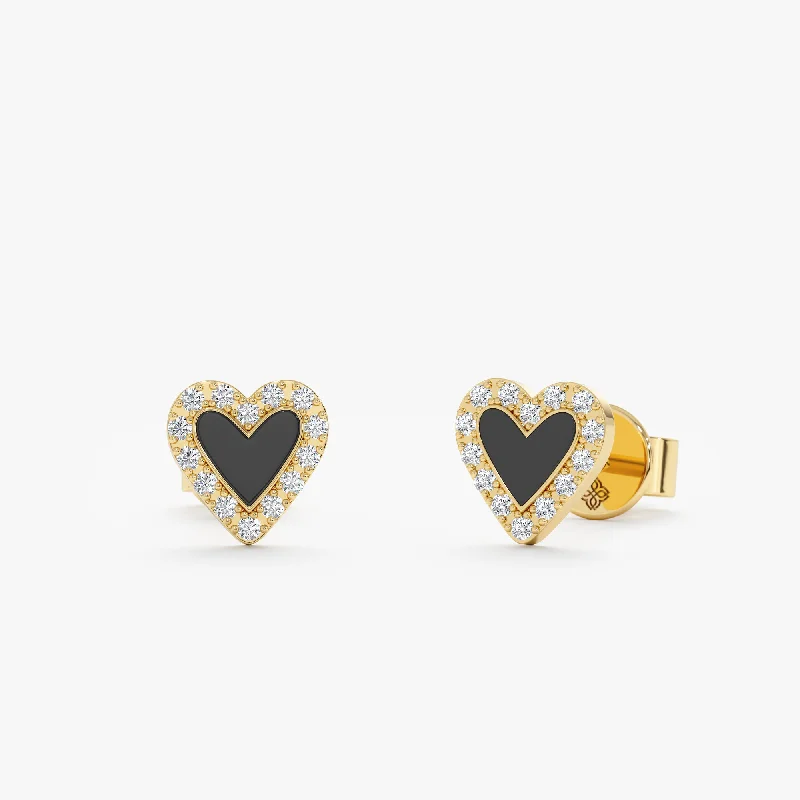 long earrings for women -Diamonds Black Heart Studs, Lilliana