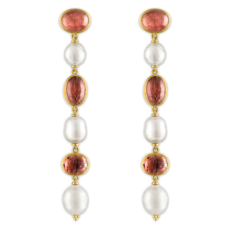 women’s minimal hoop earrings -Blush Tourmaline and Pearl Chime Earrings