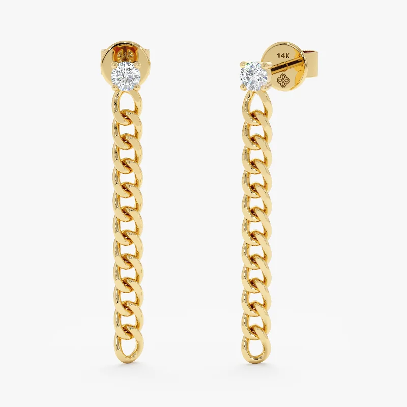 women’s ear cuffs -Cuban Chain Dropdown Diamond Studs, Sloane