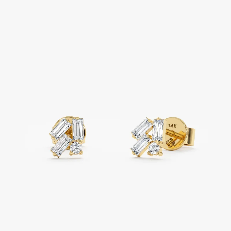 women’s trendy earrings -Baguette Diamond Cluster Studs, Sophia