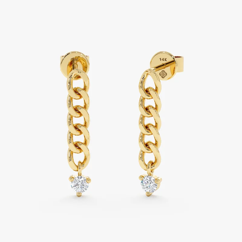 women’s feather earrings -Diamond Drop Cuban Chain Studs, Sloane