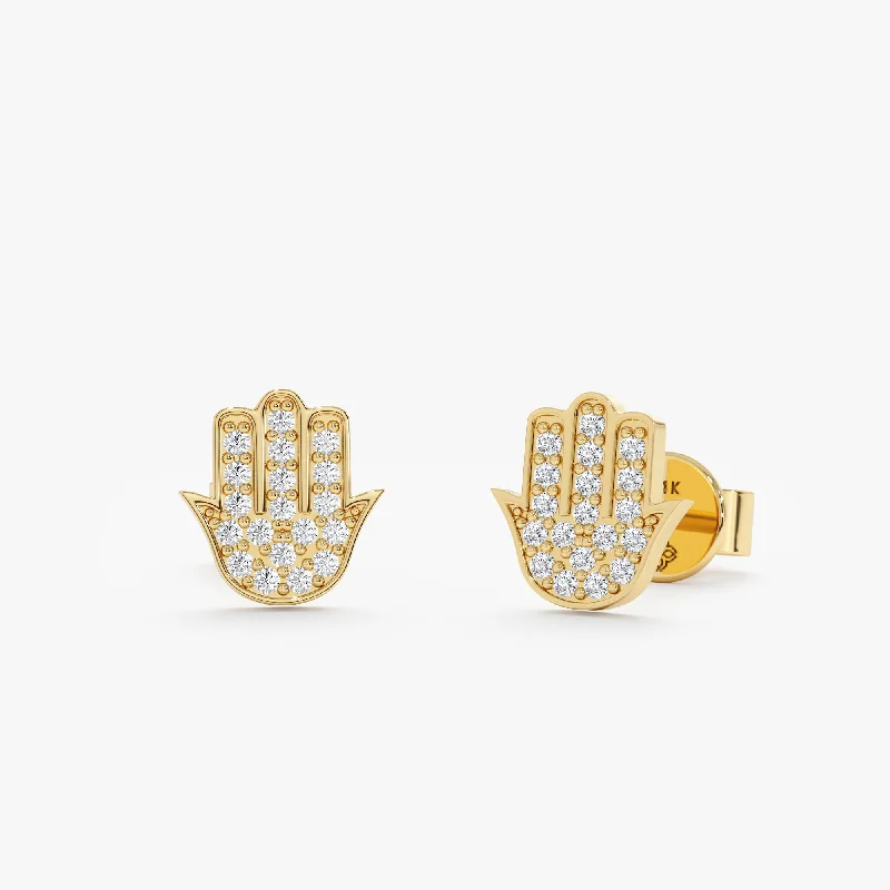 women’s diamond stud earrings -Diamond Hamsa Stud Earrings, Heidi