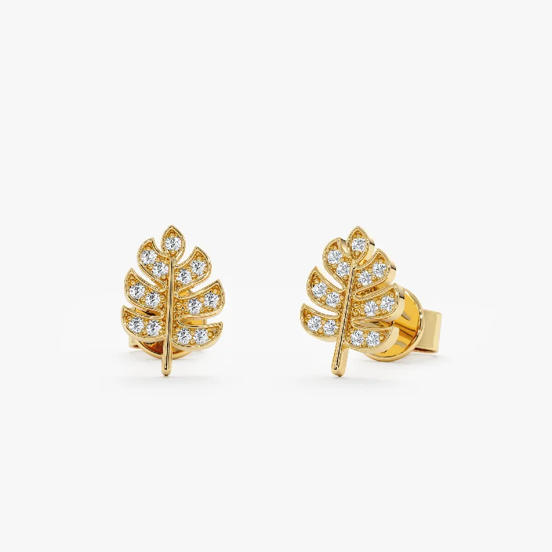 women’s rhinestone earrings -Diamond Palm Leaf Studs, Sasha