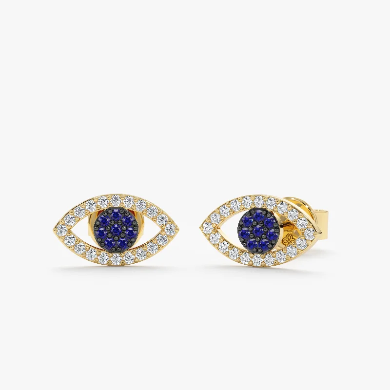 women’s layered earrings -Diamond & Sapphire Eye Stud Earrings, Paisley