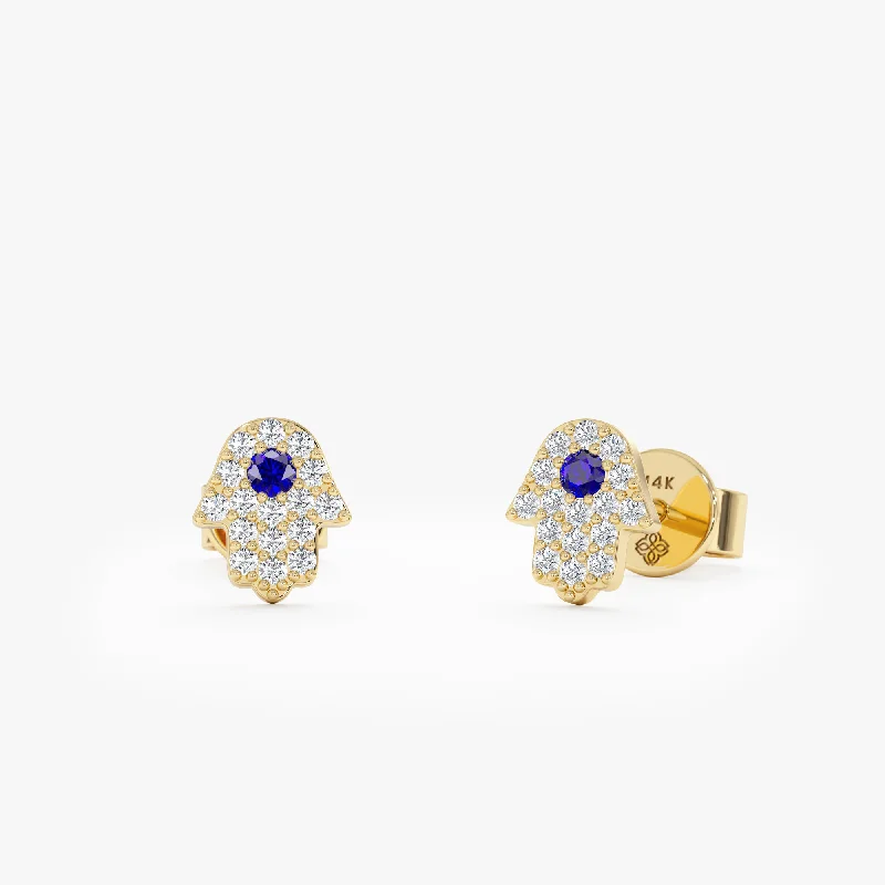 women’s hoop earrings with charms -Diamond Sapphire Hamsa Studs, Edina