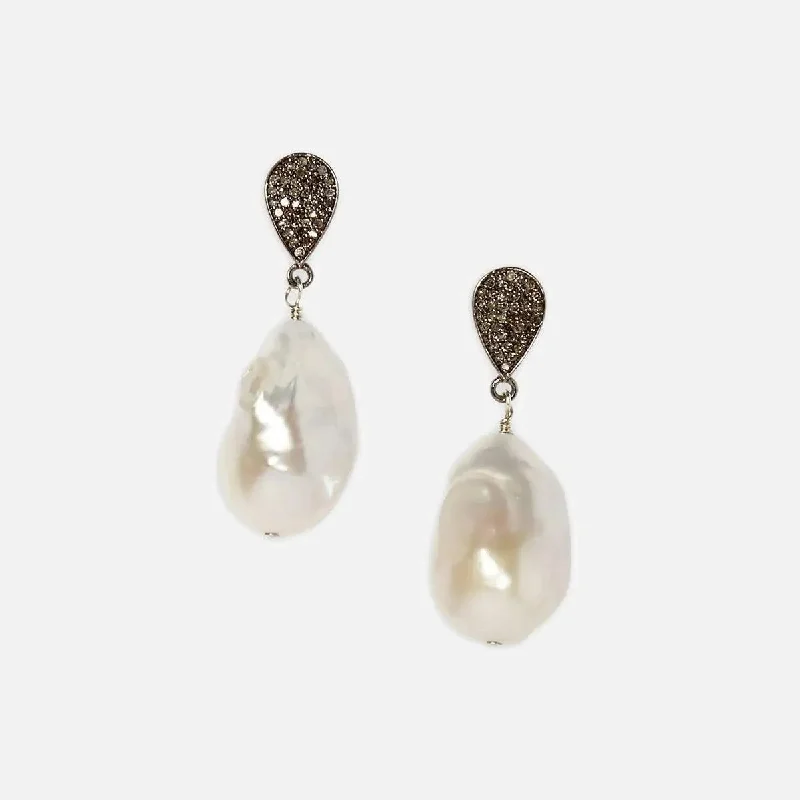 women’s unique earrings -Diamond Teardrop and Baroque Pearl Earrings