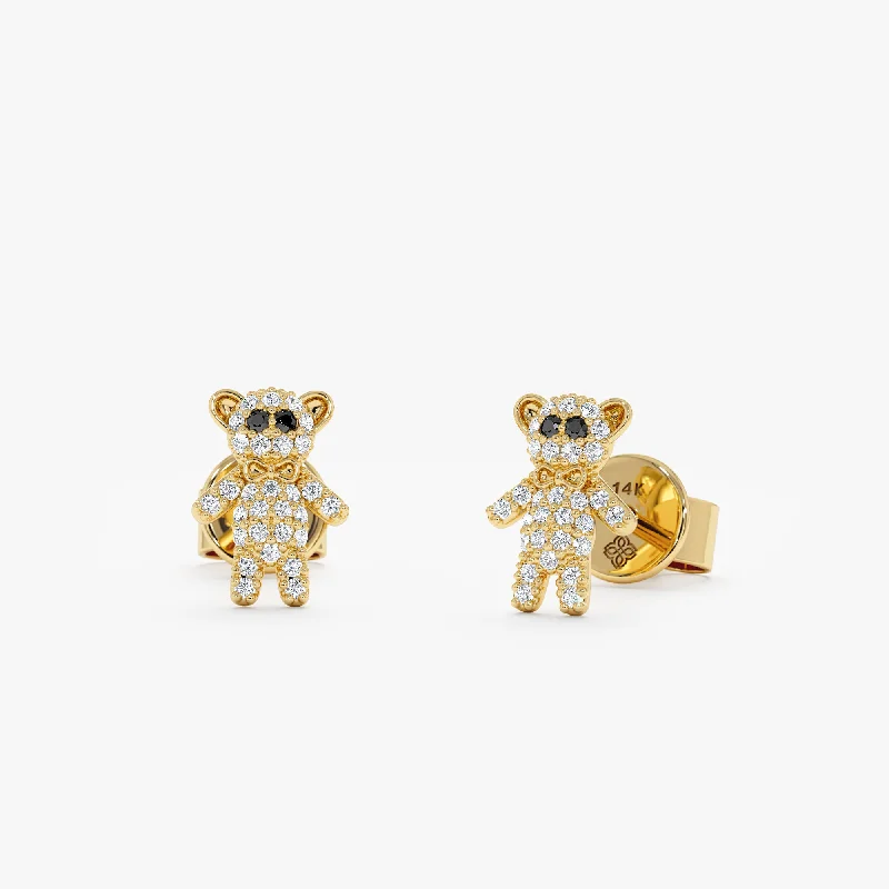 cute earrings for women -Diamond Teddy Bear Studs, Teddy