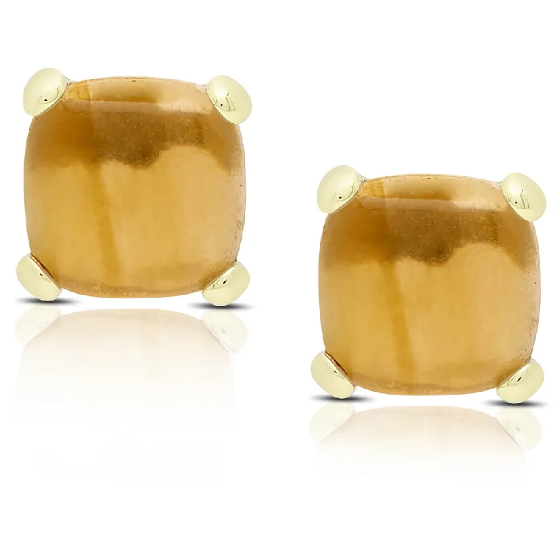 women’s luxury earrings -Dolce Giavonna Gold Over Sterling Silver Cushion-cut Reconstructed Citrine Stud Earrings