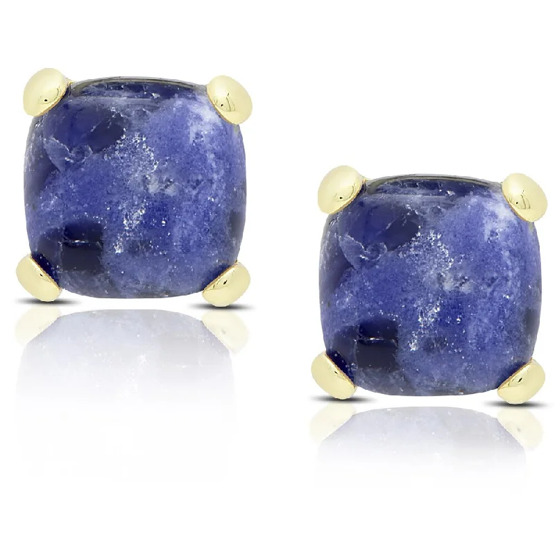 silver stud earrings for women -Dolce Giavonna Gold Over Sterling Silver Cushion-cut Sodalite Stud Earrings