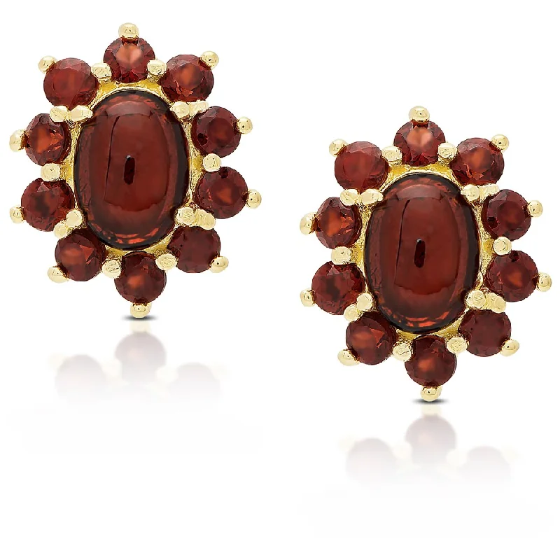 women’s boho earrings -Dolce Giavonna Gold Over Sterling Silver Garnet Flower Design Stud Earrings