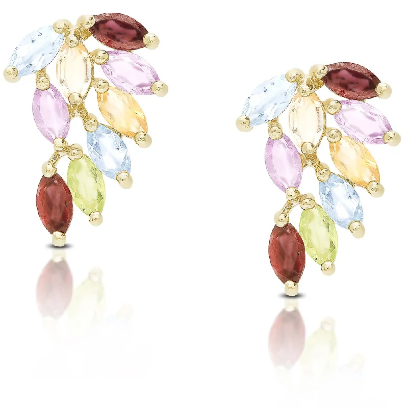 stylish hoop earrings for ladies -Dolce Giavonna Gold Over Sterling Silver Multi Gemstone Cluster Stud Earrings