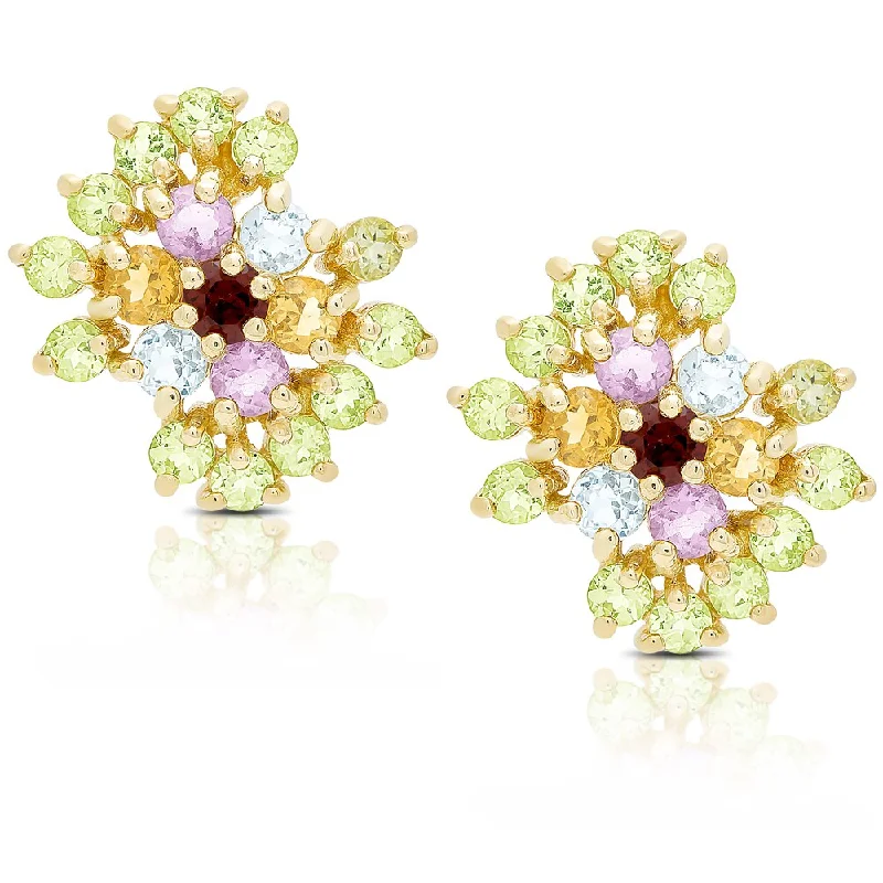 women’s art-inspired earrings -Dolce Giavonna Gold Over Sterling Silver Multi Gemstone Stud Earrings