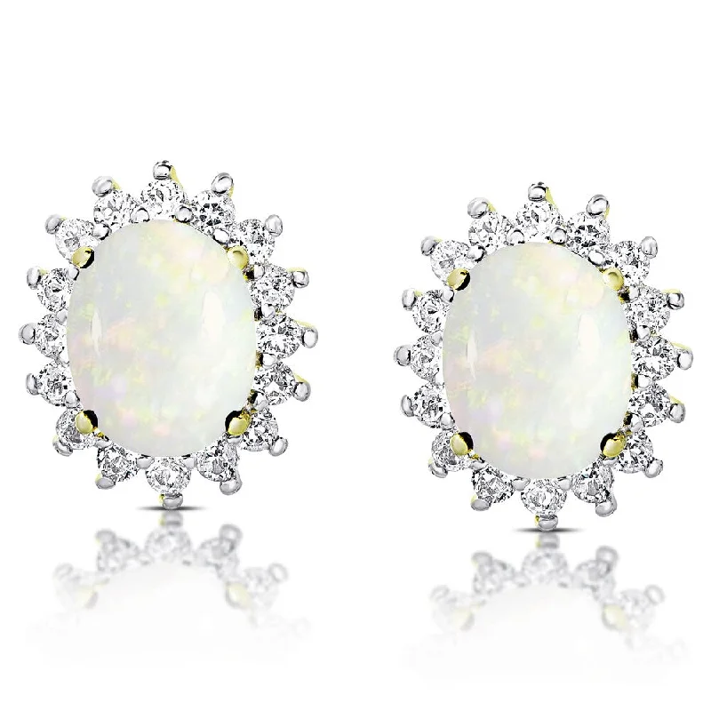 women’s vintage-inspired earrings -Dolce Giavonna Gold Over Sterling Silver Oval Opal and White Topaz Stud Earrings