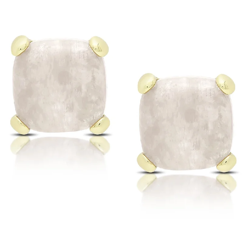 women’s boho earrings -Dolce Giavonna Gold Over Sterling Silver Rose Quartz Square Stud Earrings