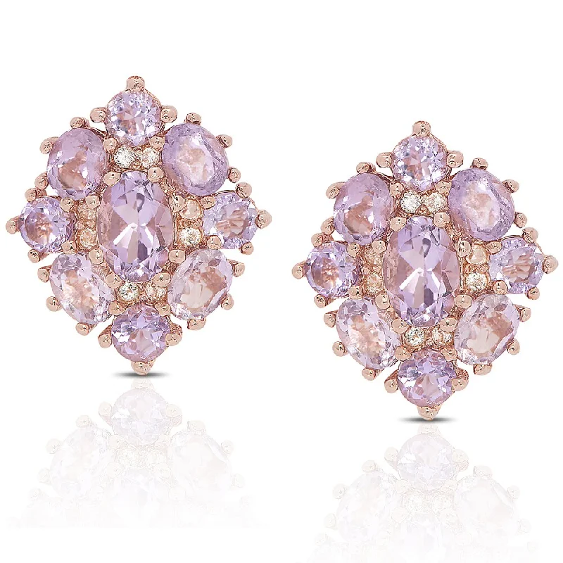 crystal earrings for women -Dolce Giavonna Rose Gold Over Sterling Silver Amethyst and Cubic Zirconia Stud Earrings