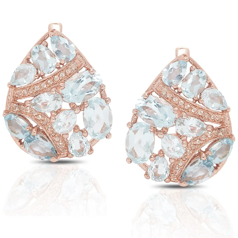 women’s beaded earrings -Dolce Giavonna Rose Gold Over Sterling Silver Blue Topaz and Cubic Zirconia Stud Earrings