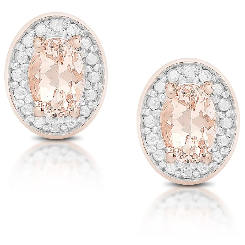 geometric stud earrings for women -Dolce Giavonna Rose Gold over Sterling Silver Morganite and Diamond Accent Stud Earring with Gift Box - Pink