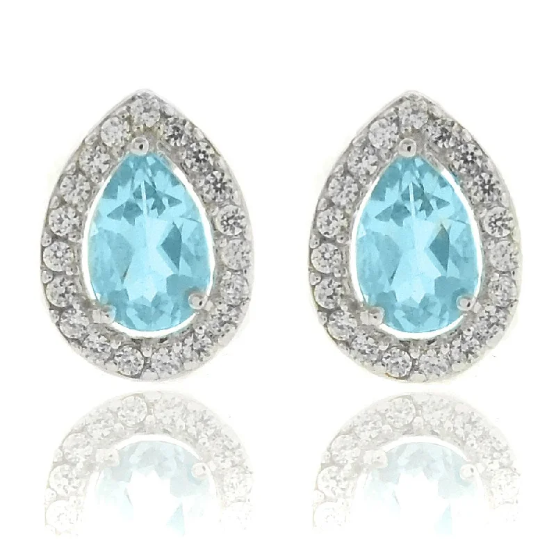 women’s retro earrings -Dolce Giavonna Silverplated Blue Topaz and CZ Teardrop Stud Earrings