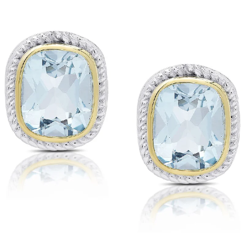 women’s flower stud earrings -Dolce Giavonna Sterling Silver Blue Topaz Rectangle Stud Earrings