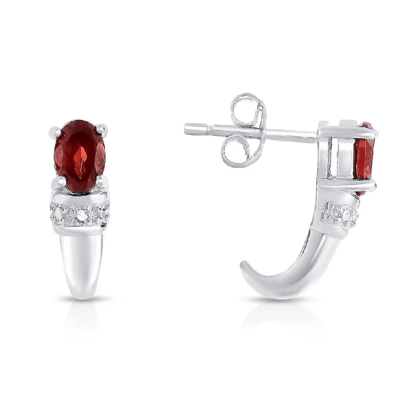 women’s silver ear cuffs -Dolce Giavonna Sterling Silver Garnet and Diamond Accent Stud Earring (I-J, I2-I3)