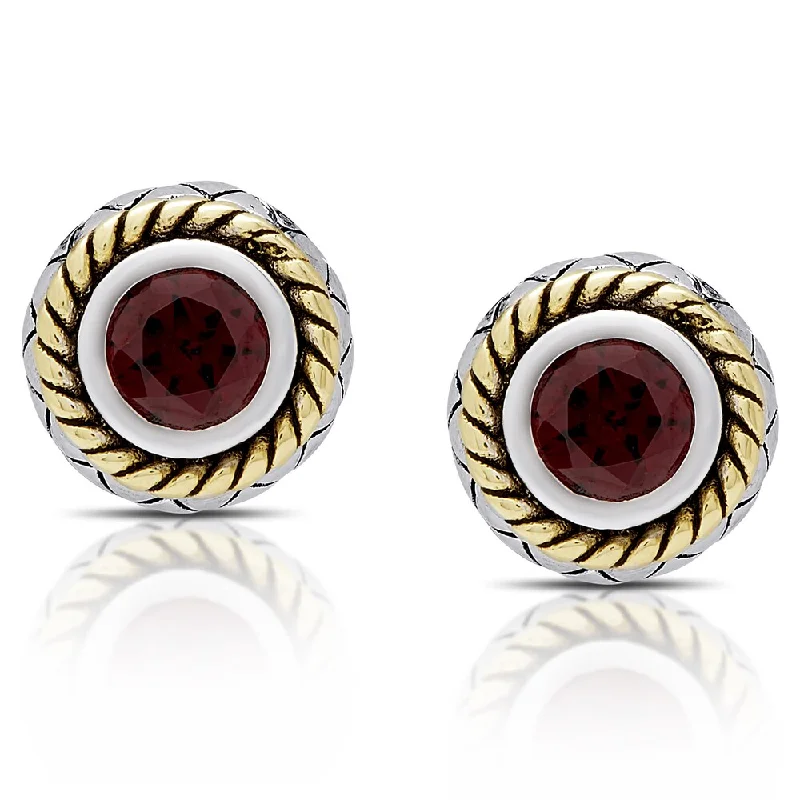 women’s luxury earrings -Dolce Giavonna Sterling Silver Garnet Circle Stud Earrings