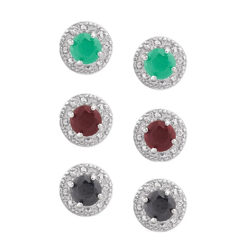 women's geometric earrings -Dolce Giavonna Sterling Silver Gemstone Circle Stud Earring Set with Gift Box