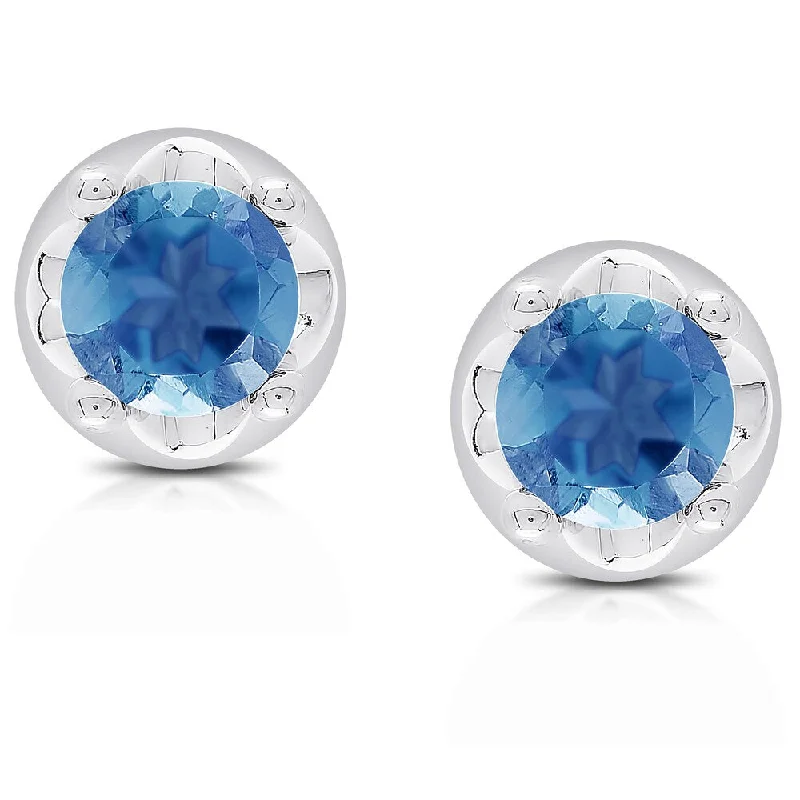 women’s stud earrings with gemstones -Dolce Giavonna Sterling Silver London Blue Topaz Circle Stud Earrings