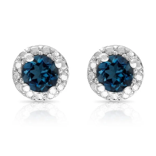 stylish hoop earrings for ladies -Dolce Giavonna Sterling Silver London Blue Topaz Circle Stud Earrings