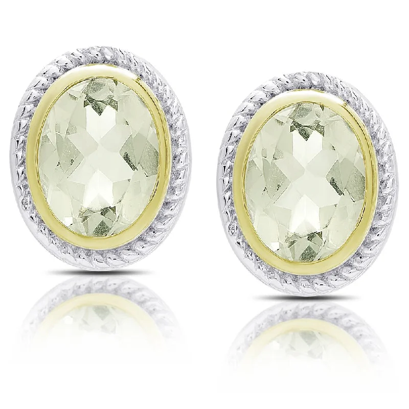 women’s fashion earrings -Dolce Giavonna Sterling Silver Oval Green Amethyst Stud Earrings