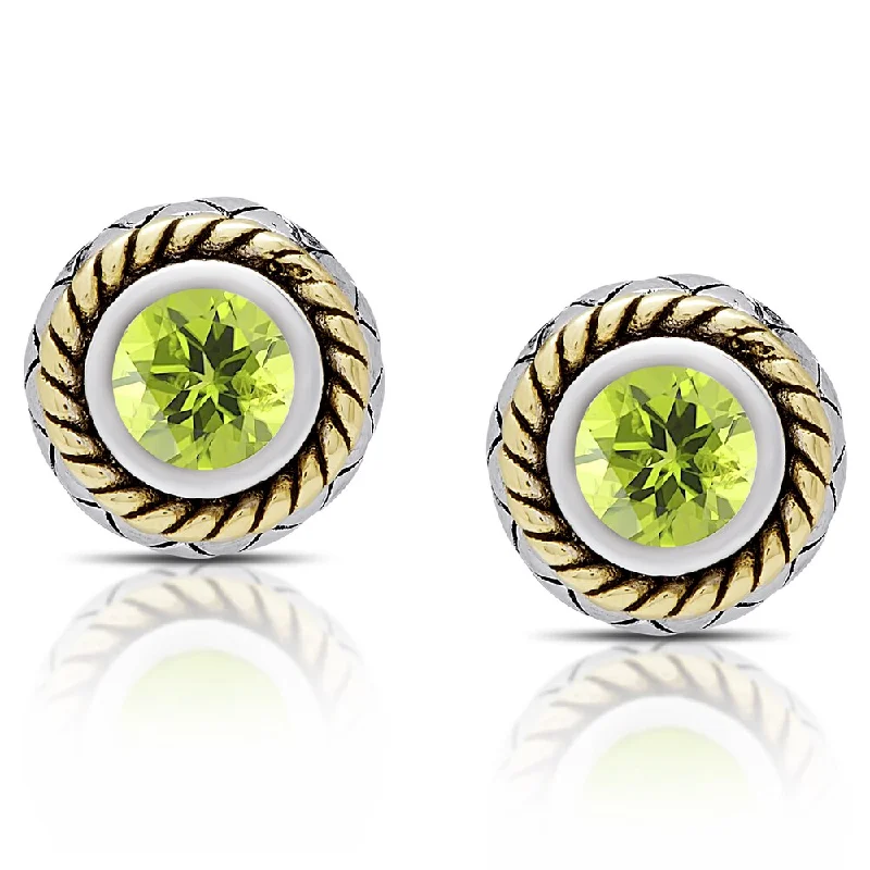 women’s crystal drop earrings -Dolce Giavonna Sterling Silver Peridot Circle Stud Earrings