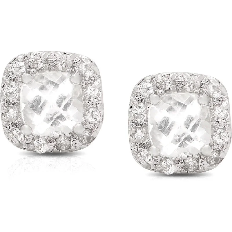 women’s custom earrings -Dolce Giavonna Sterling Silver White Topaz Square Stud Earrings