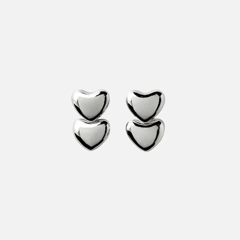 women’s stud earrings with pearls -Dual Voluptuous Heart Earrings