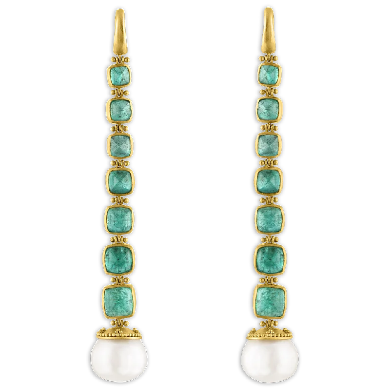 stylish hoop earrings for ladies -Emerald and South Sea Pearl Chime Earrings