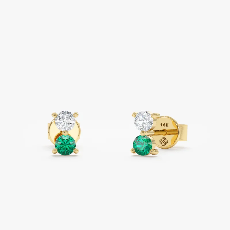 art deco earrings for women -Emerald & Diamond Stud Earrings, Trisha